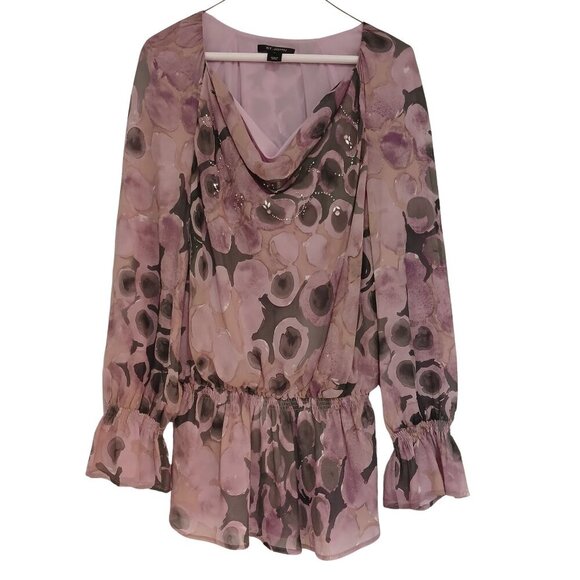 ST JOHN Silk Crepe Watercolor Mauve Circle Jeweled Rhinestone Blouse Top - Picture 1 of 4
